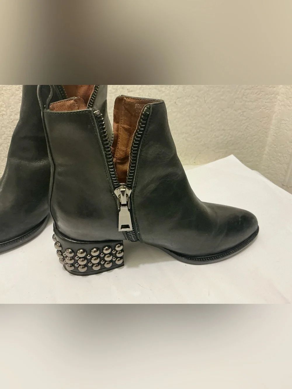 Jeffrey Campbell Black Leather Ankle Boot with Studded Heel double zip - Picture 3 of 13